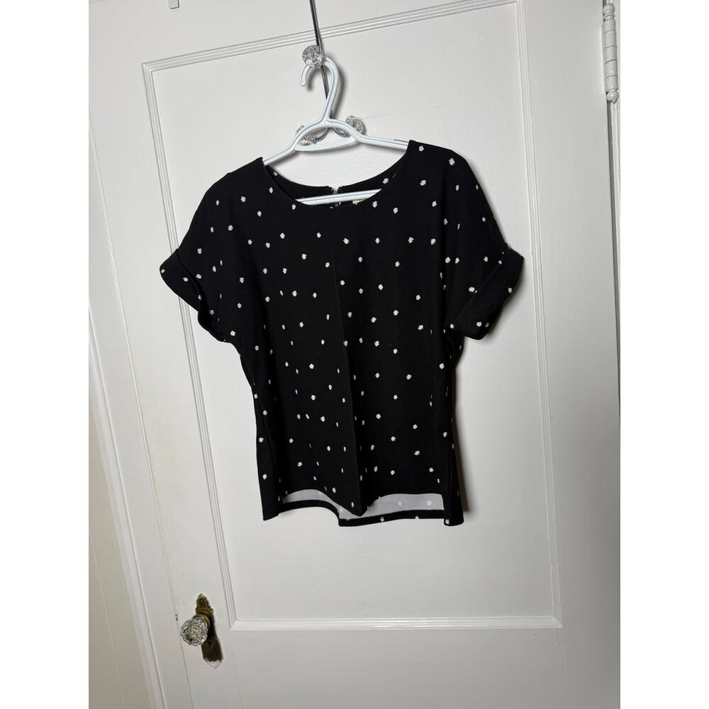 Melloday Black White Short Sleeve Blouse Boxy Career Workwear Women's Small Top